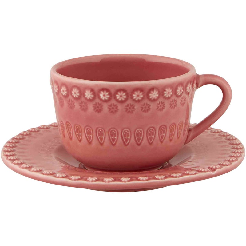Fantasy Teacup With Saucer, Pink