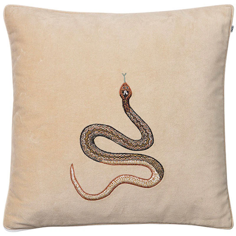 Embroidered Cobra Cushion Cover 50x50 cm, Beige