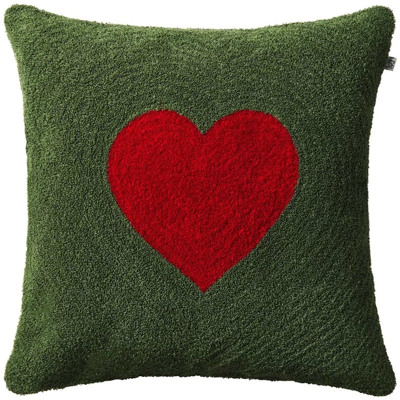 Love Cushion Cover Bouclé 50x50 cm, Forest Green / Red