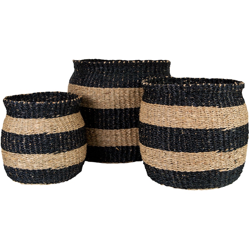 Prisa Stripe Baskets Black / Nature, 3-pack