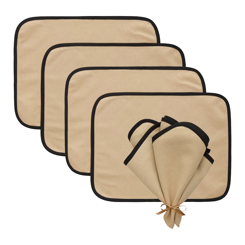Elvira Textile Set 4 Placemats + 4 Napkins, Nature/Black 8 Pieces