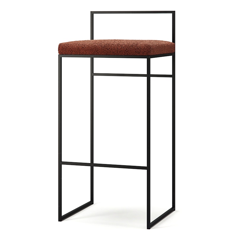 Bar Stool With Backrest 90 cm, Black / Rust Bouclé