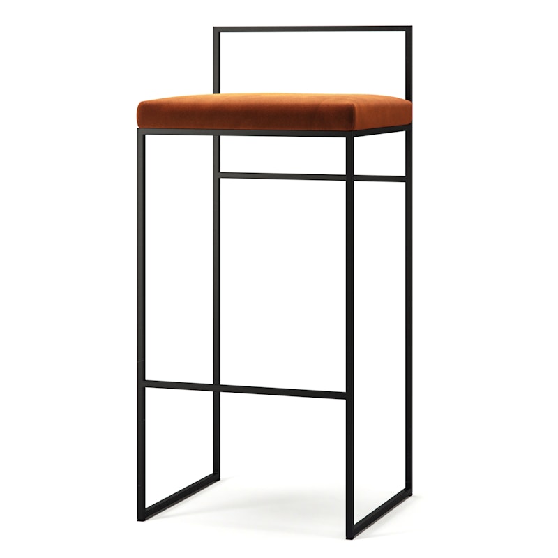 Bar Stool With Backrest 90 cm, Black / Copper Glow Velvet