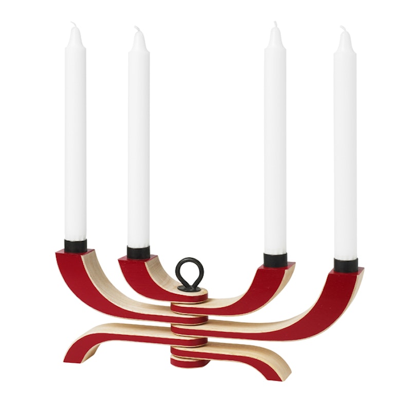 Nordic Light Candlestick With 4 Arms, Wood / Red
