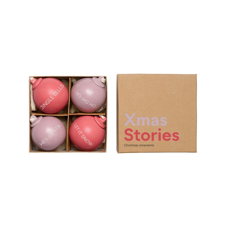 Xmas Stories Baubles 4 cm 4-pack, Pink