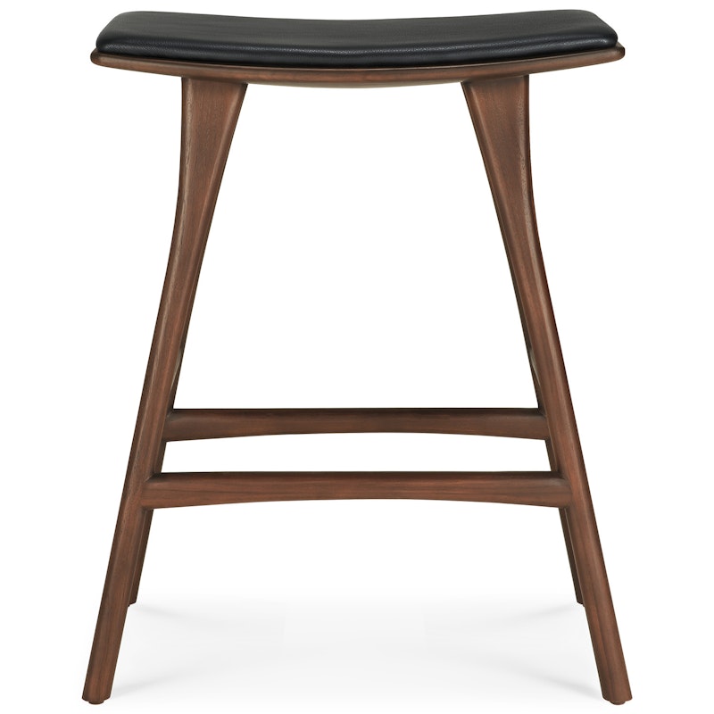 Osso Bar Stool, Teak / Brown Leather