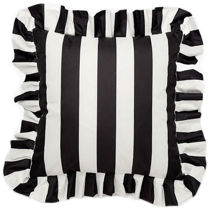 Cushion With Ruffle Outdoor 61x61 cm, Black / White