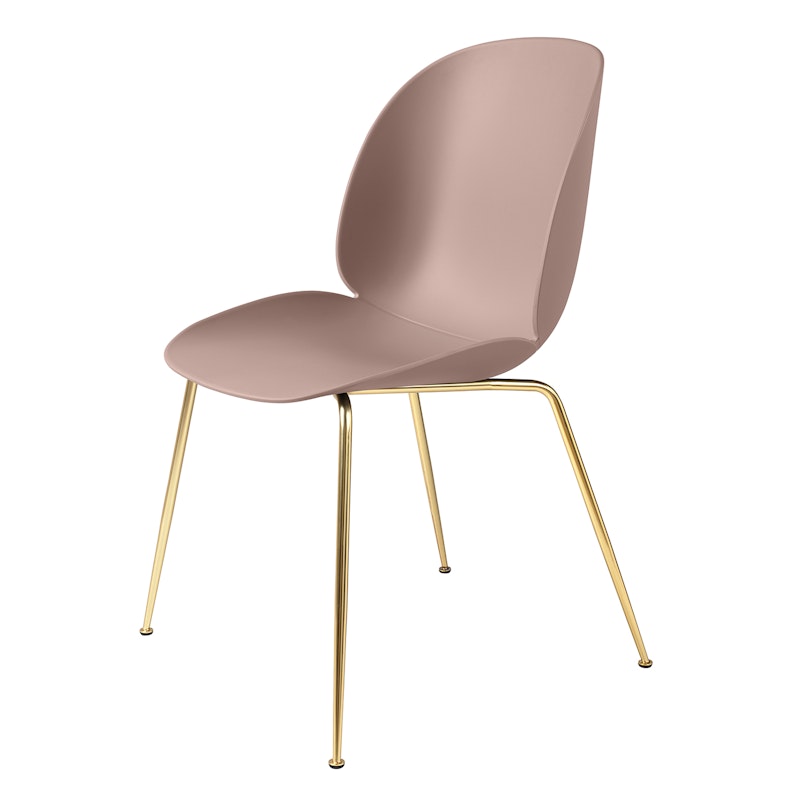 Beetle Dining Chair Un-upholstered, Conic Base Brass, Sweet Pink
