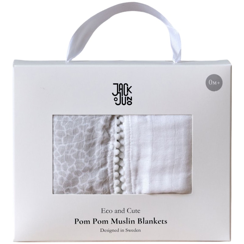 Pom Pom Baby Blanket 2-pack, Pearl & Giraffe Gray