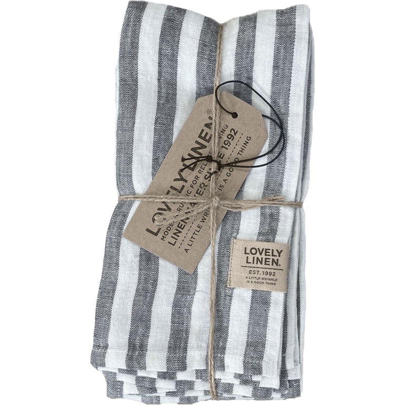 Lovely Napkins Linen 4-pack, Edge Dark Grey