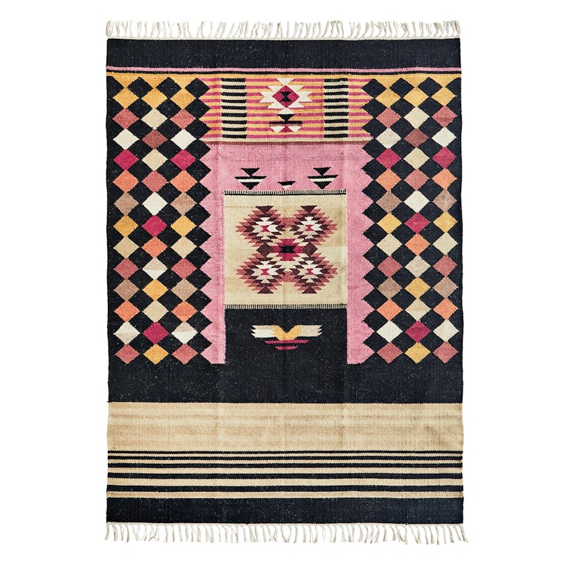 120x180 cm, Black/Multi Handwoven Wool Rug