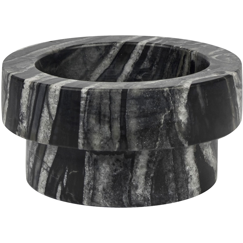 MARBLE Candle Holder Low, Black/Grey