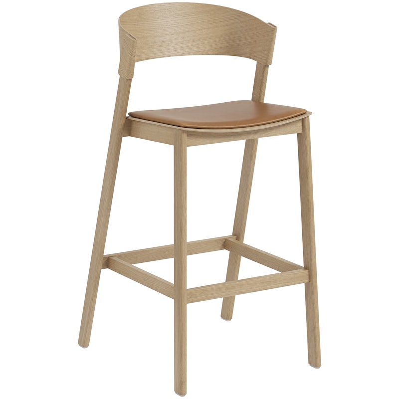 Cover Bar Chair With Backrest 75 cm, Oak / Cognac Leather