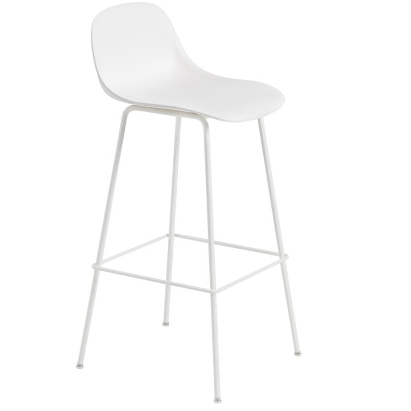 Fiber Tube Bar Stool With Backrest 75 cm, Natural White / White