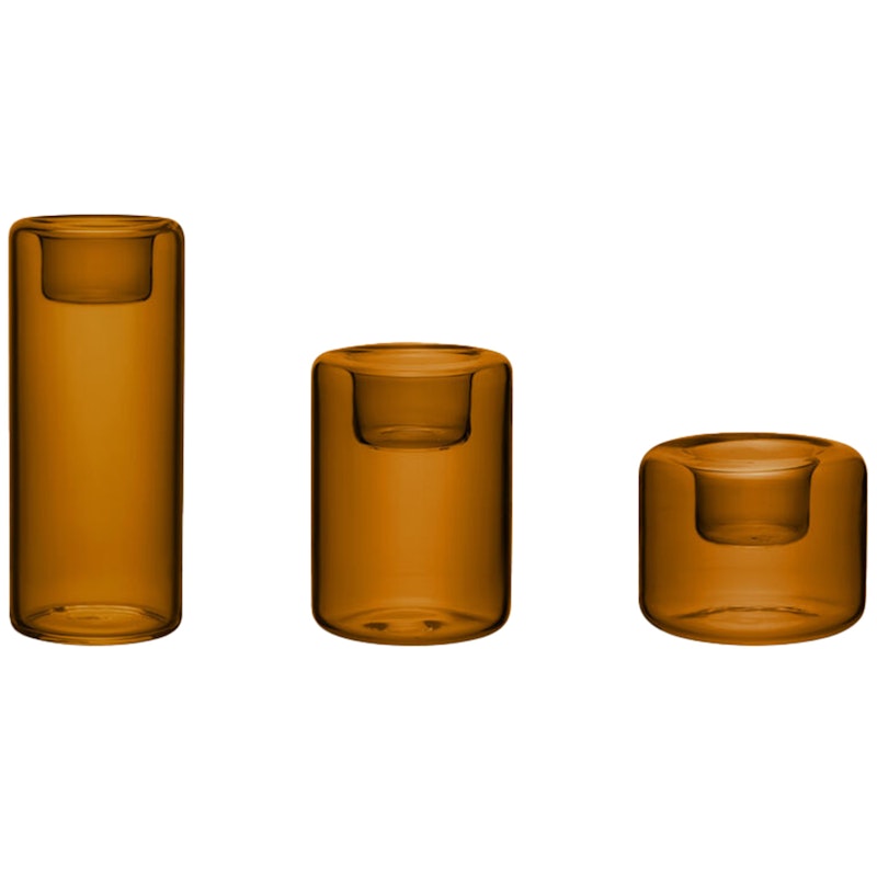 Happy Candle Holder 3 Pieces, Amber