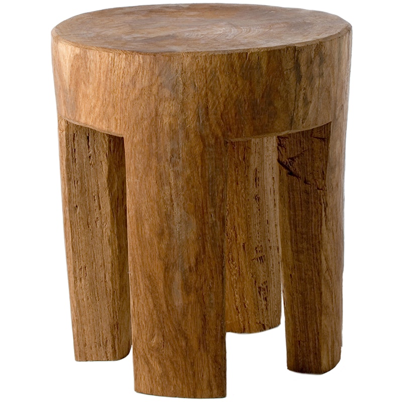 Round Stool 4 Square Legs, Cognac