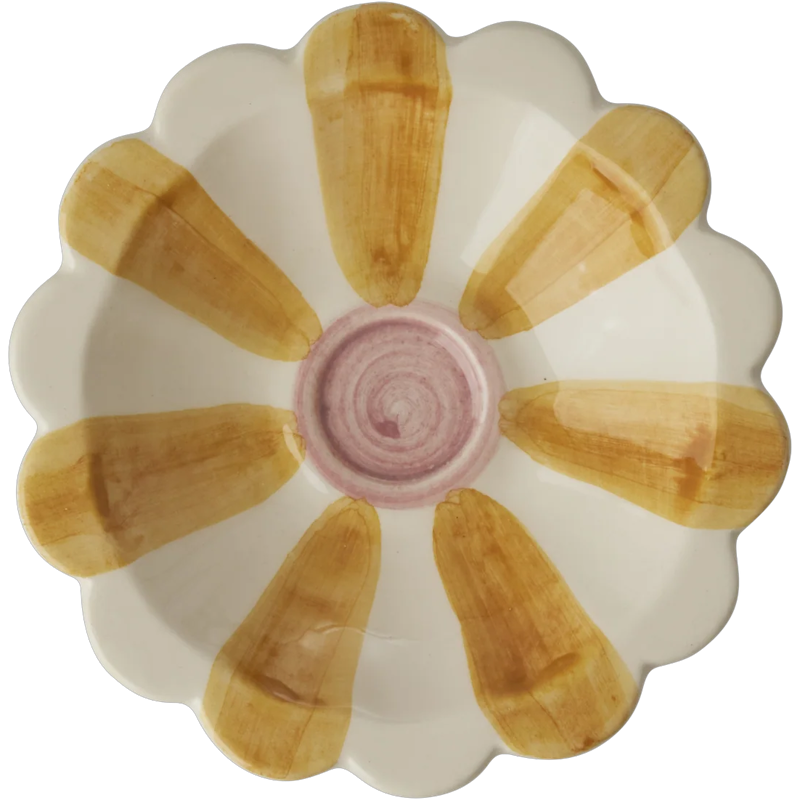 Flower Dip Bowl With Hand-painted Stripes, Yellow
