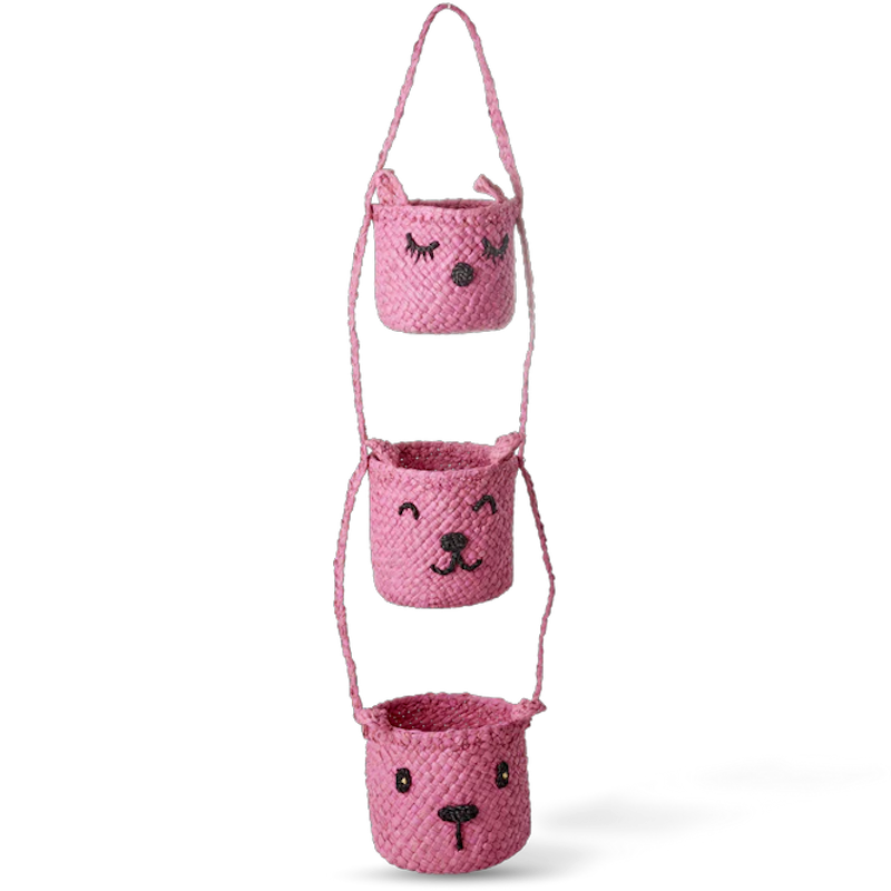 Raffia Hanging Storage With Animal Heads, Pink