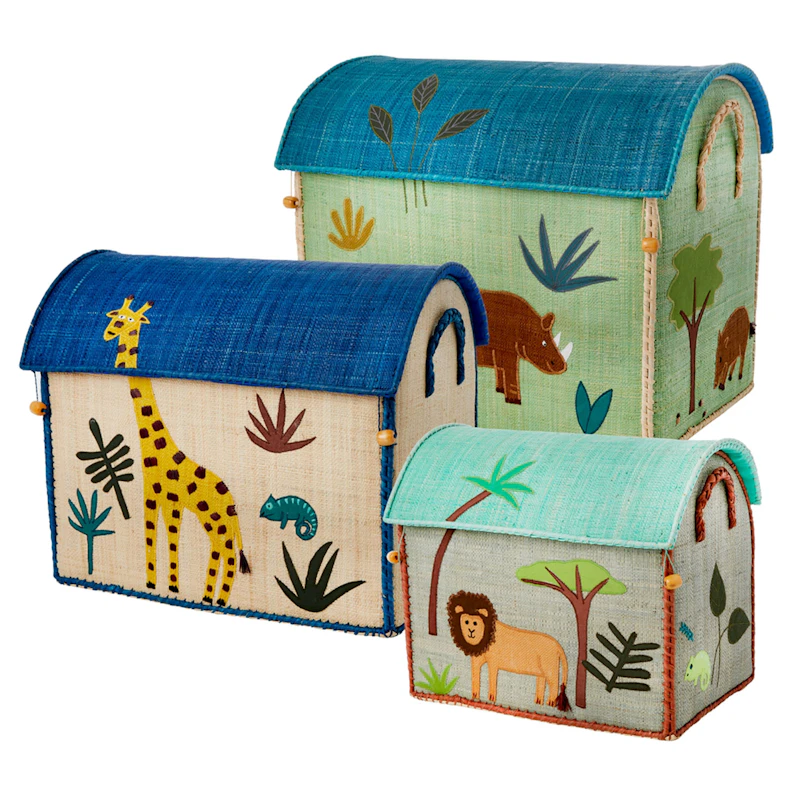 Raffia Toy Storage 3-pack, Blue Jungle