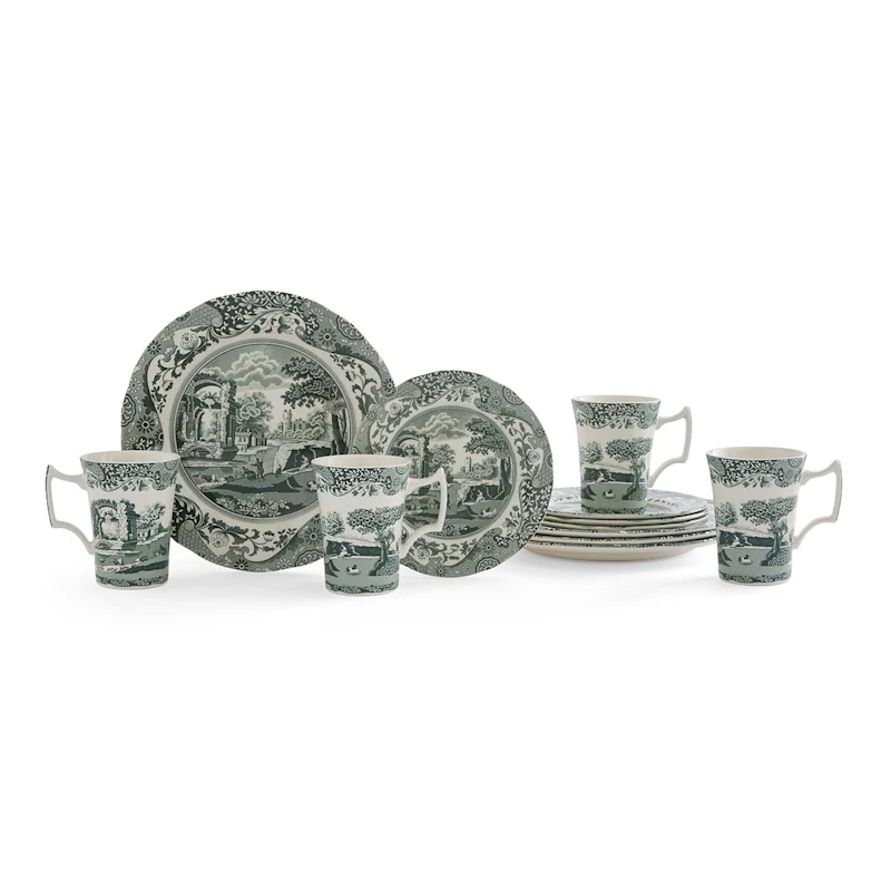 Heritage Green Italian Tableware Set 12 Pieces, Green