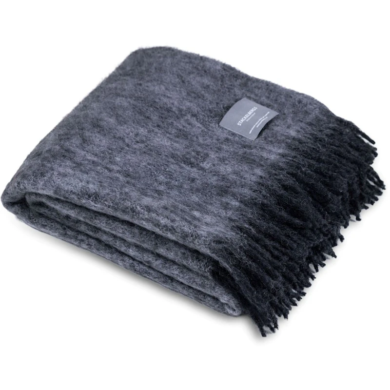 Mohair Blanket Rolled Fringe 130x170 cm, Black / Slate Melange
