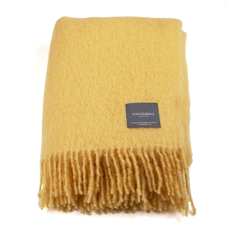 Mohair Blanket Rolled Fringe 130x170 cm, Golden Yellow