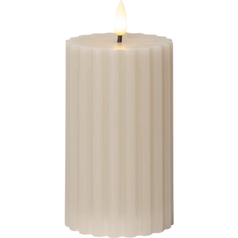 Flamme Stripe Pillar Candle LED 15 cm, Beige