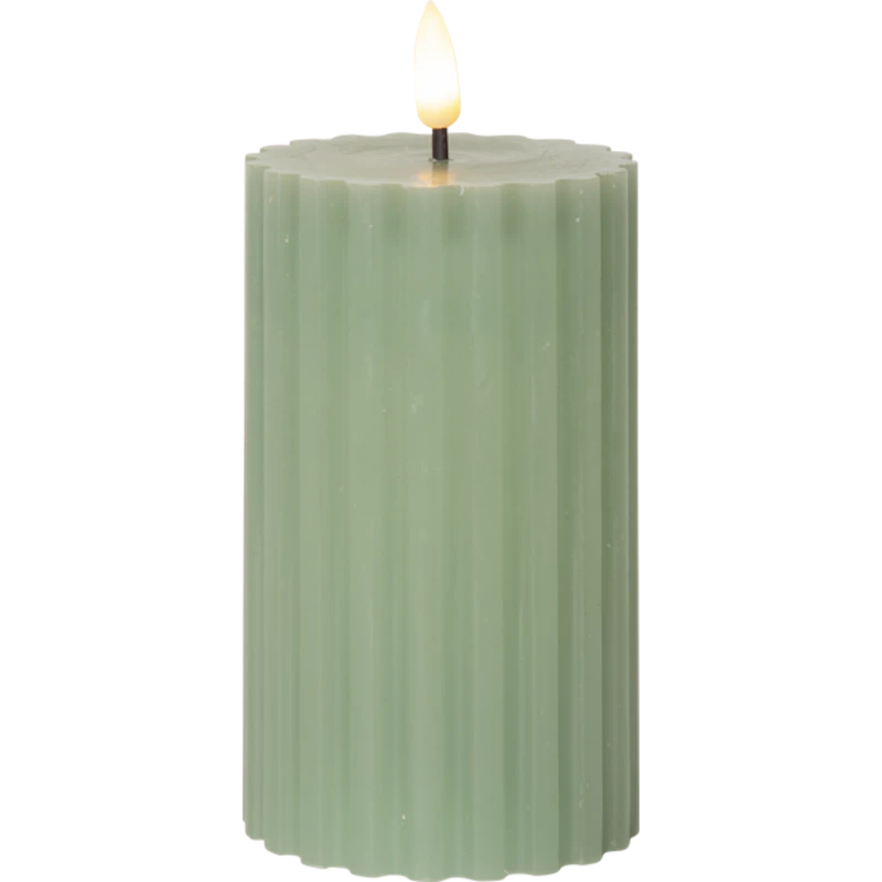 Flamme Stripe Pillar Candle LED 15 cm, Green