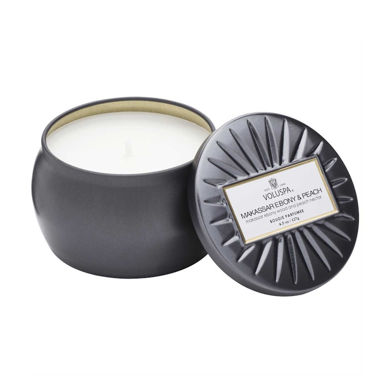 Petite Decorative Tin Candle, Makassar Ebony & Peach