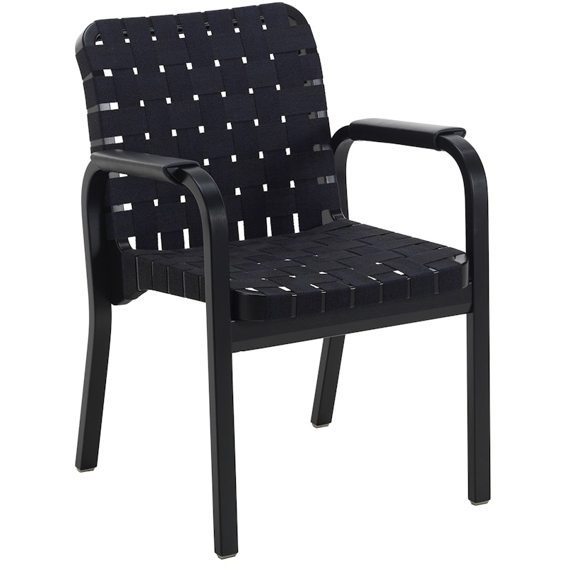 Armchair 45 Armchair, Black Lacquered Birch / Blue Webbing