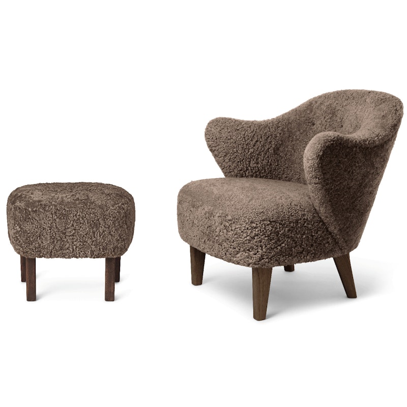 Ingeborg Lounge Chair With Footstool, Sheepskin Sahara / Dark Stained Oak