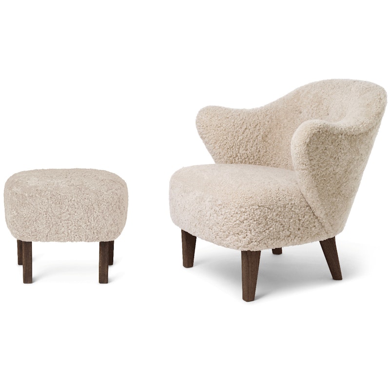 Ingeborg Lounge Chair With Footstool, Sheepskin Moonlight / Dark Stained Oak