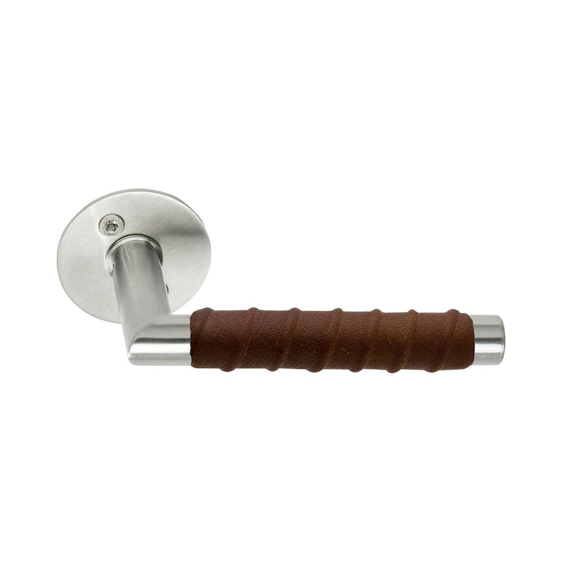 Kastrup 04 Door Handle Leather Barrel, Stainless Steel/Brown