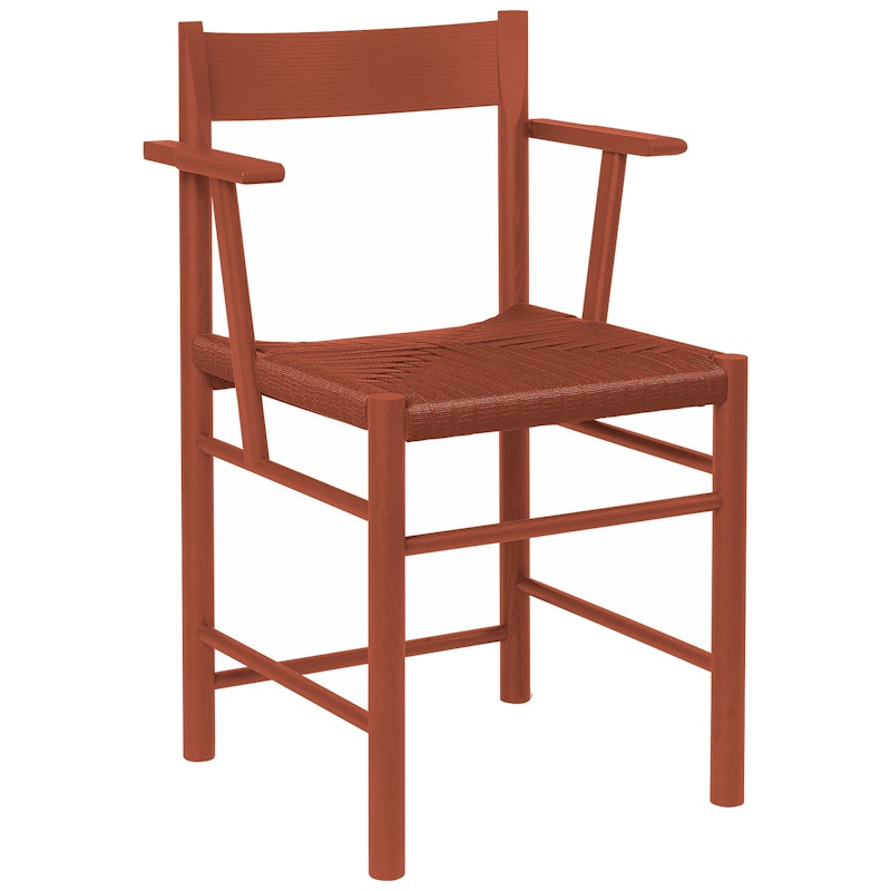 F Armchair, Red Lacquered Ash / Red Webbing