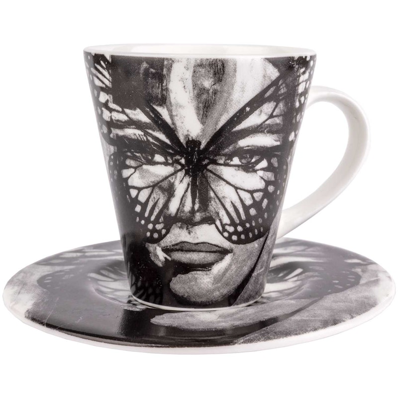 Espresso Cup With Saucer, Golden Butterfly Black And White