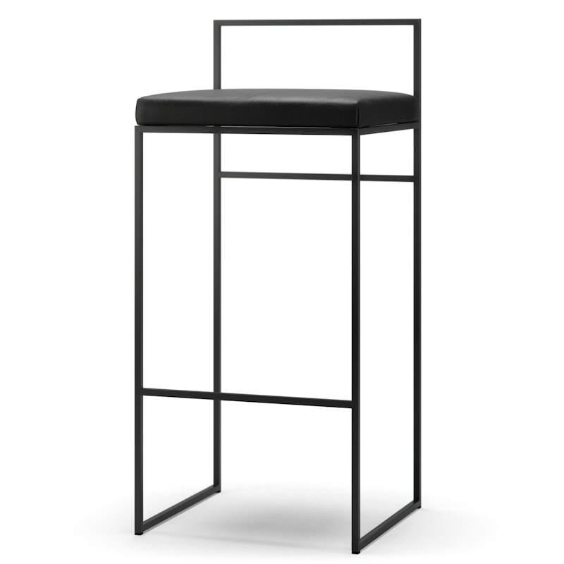 Bar Stool With Backrest 90 cm, Black / Black Leather