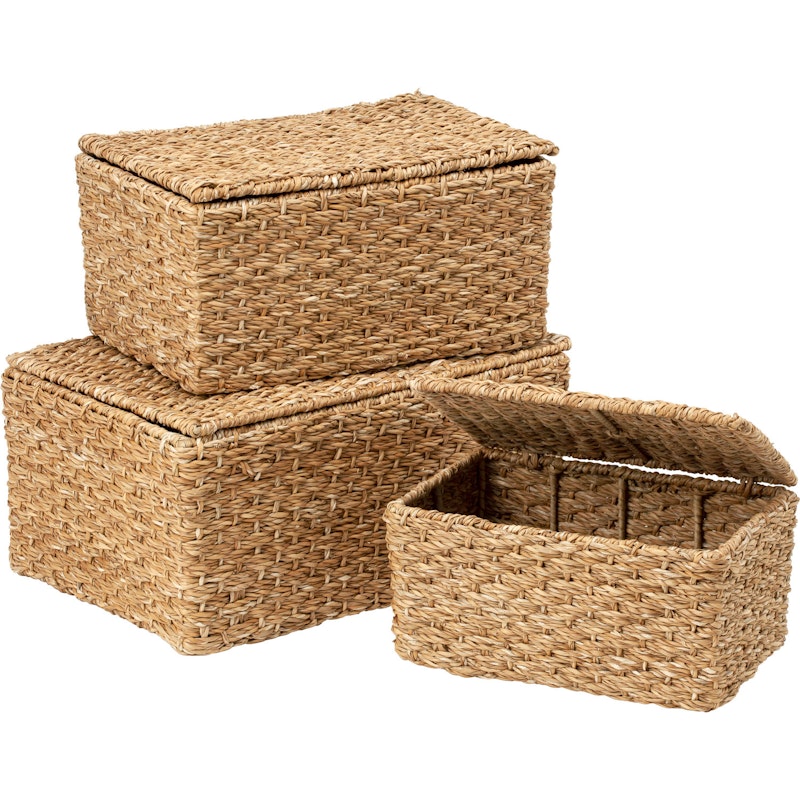 Esther Basket With Lid Natural 3-pack