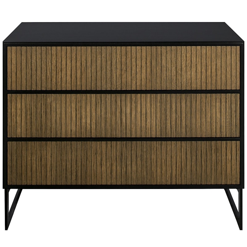 Line Burned Walnut Chest Of Drawers 3 Drawers, Black / Black