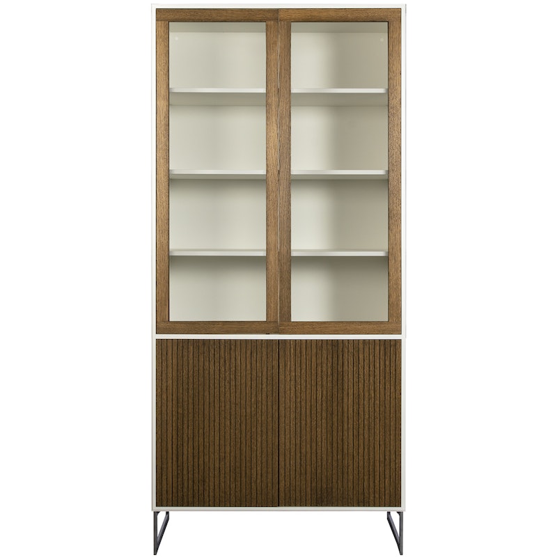 Line Burned Walnut Display Cabinet, White / Black