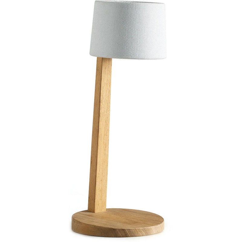 Gaia Table Lamp Portable Teak, Rubelli Bianco