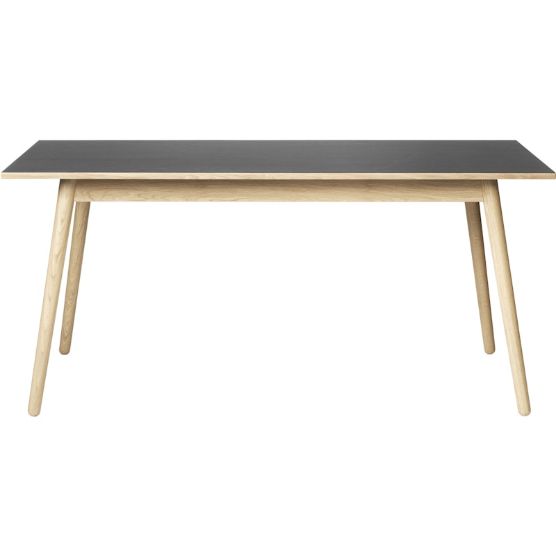 C35B Dining Table 160 cm, Lacquered Oak / Black Linoleum