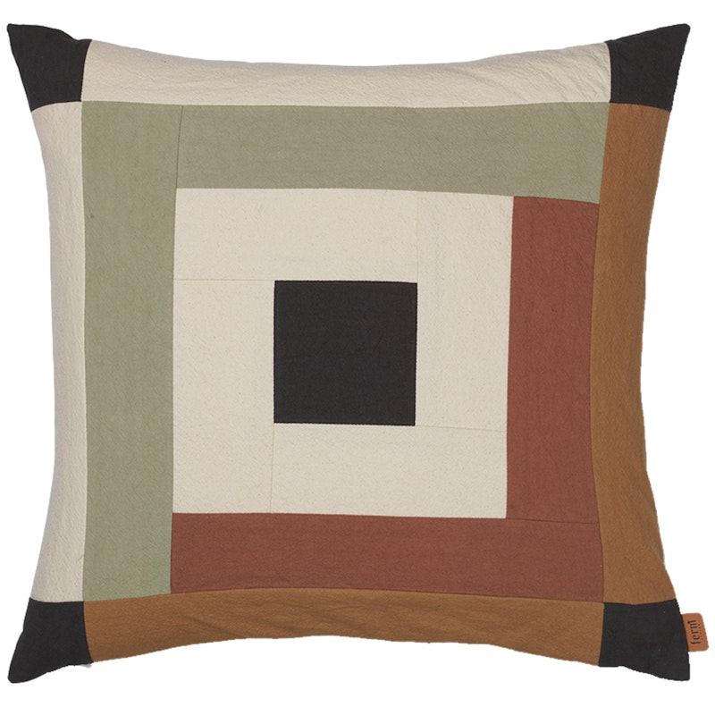 Border Patchwork Cushion 50x50 cm, Dark Sage / Red Brown