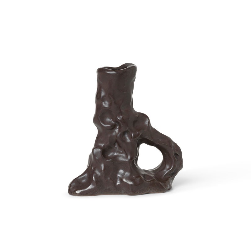 Dito Candlestick Stoneware 11,5x12 cm, Dark Brown