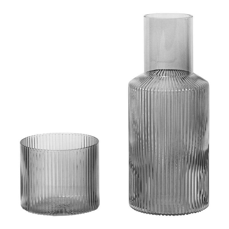Ripple Small Carafe Set Carafe With Drinking Glass, Smoked Grey
