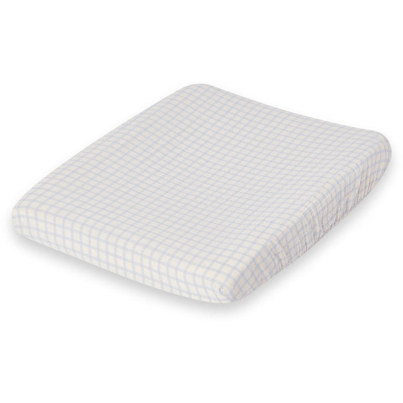 Gingham Sky Blue Muslin Changing Mat Cover, 50x70 cm