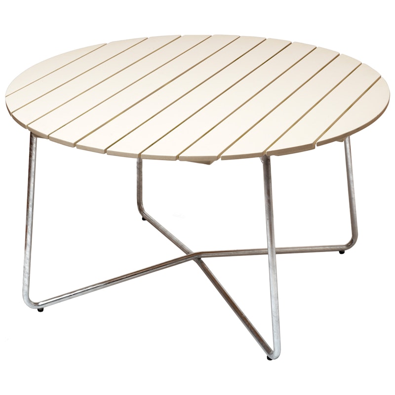 9A Table Ø120 cm, White Lacquered Oak / Hot Galvanized Steel