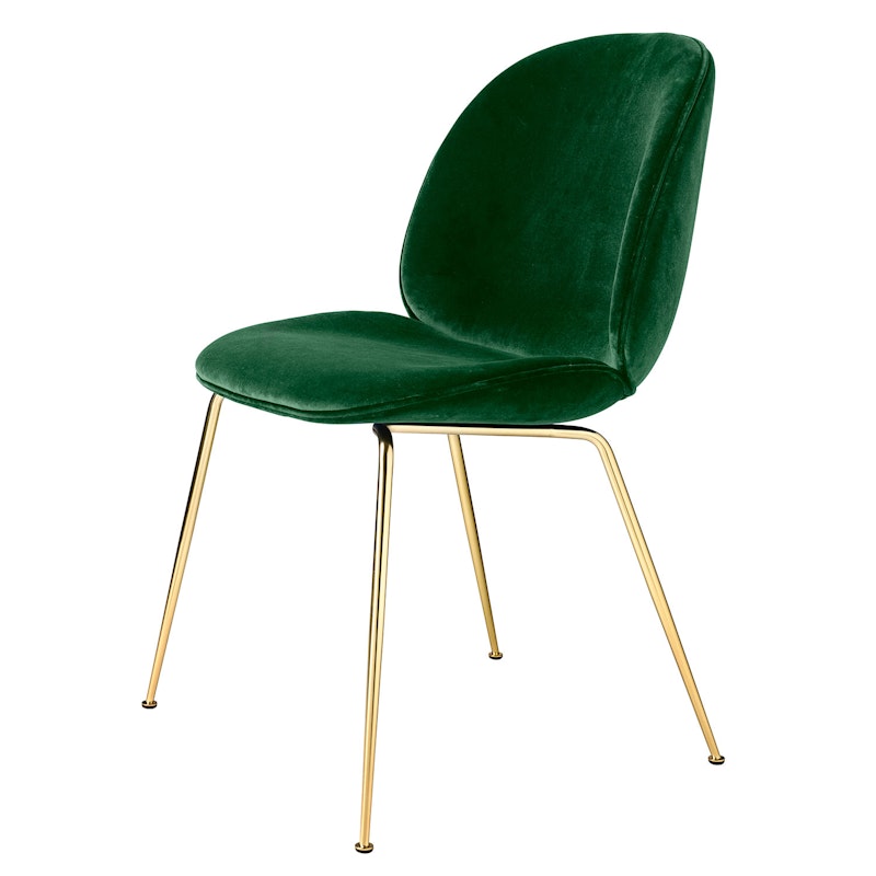 Beetle Dining Chair Fully Upholstered, Conic Base Brass, Velluto Cotone 234