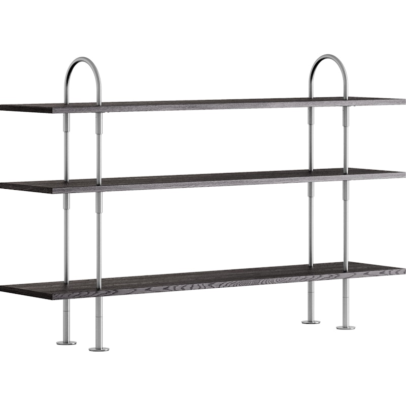 Keen Shelving System With 3 Shelves 160 cm, Satin-polished Stainless steel / Black-brown stained Ash