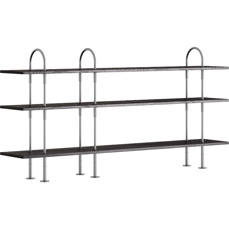 Keen Shelving System With 3 Shelves 208 cm, Satin-polished Stainless steel / Black-brown stained Ash