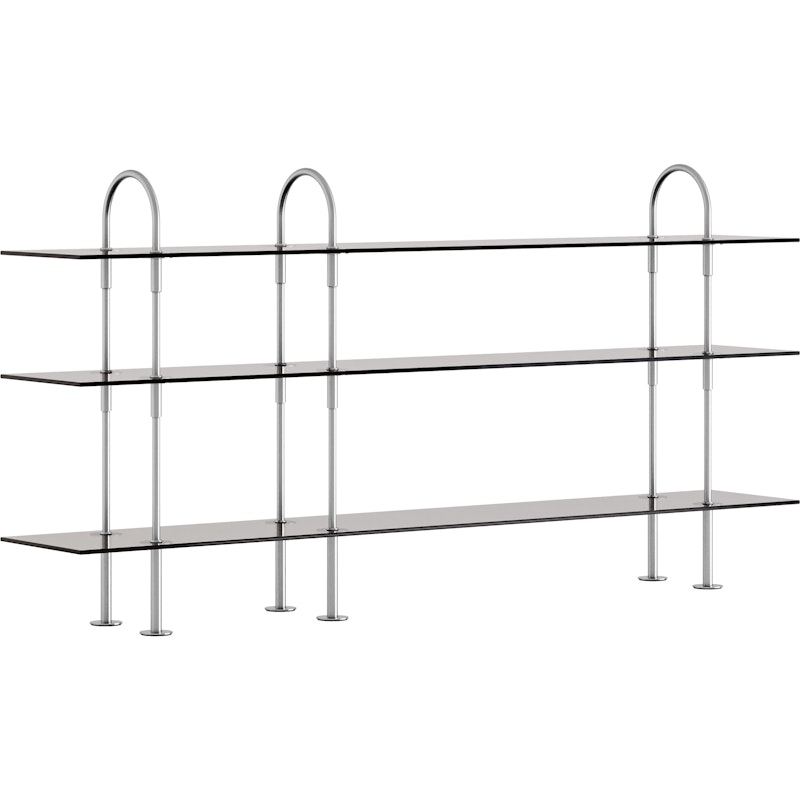 Keen Shelving System With 3 Shelves 208 cm, Satin-polished Stainless steel / Tinted Glass